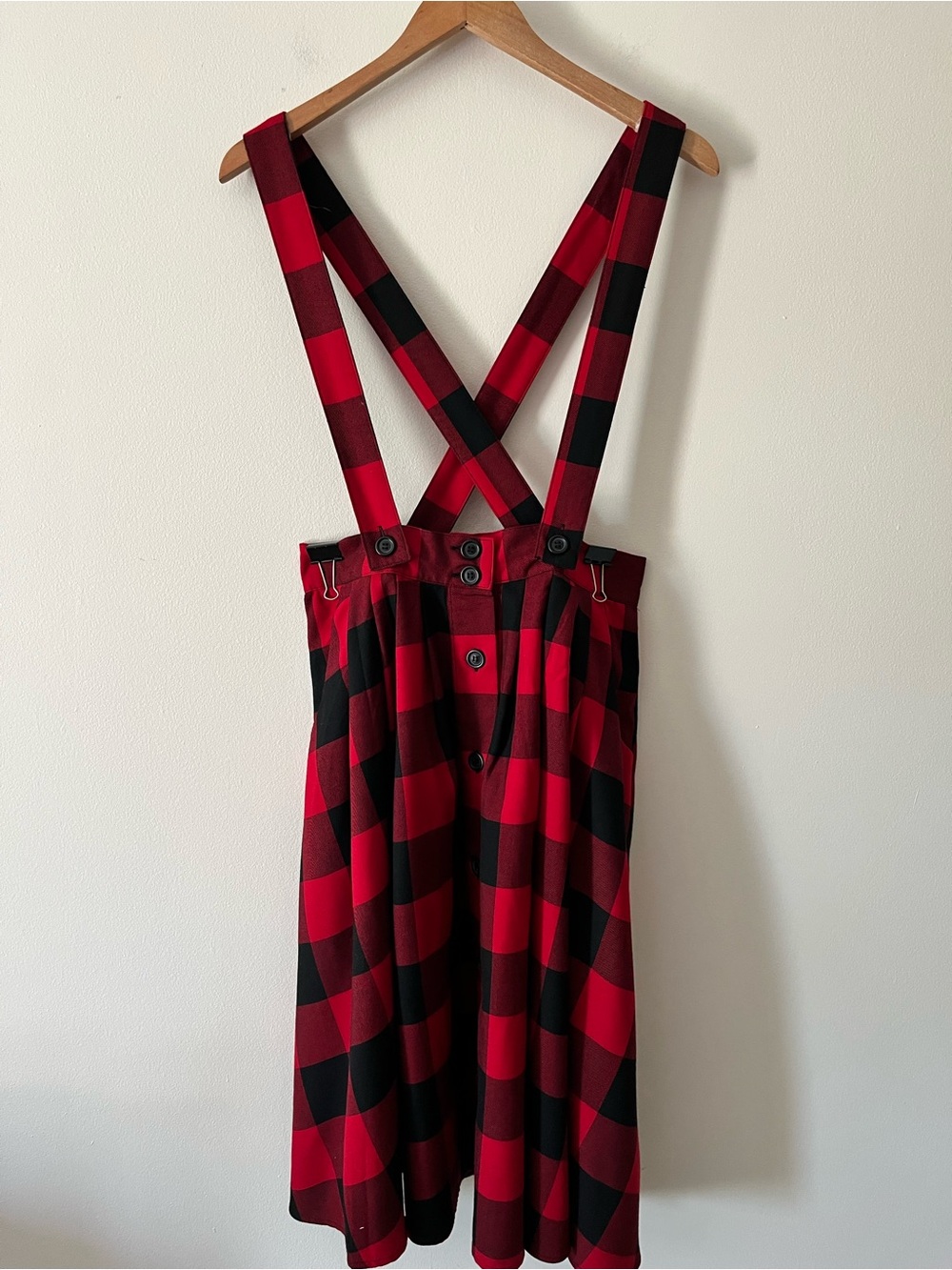 Hell Bunny Teen Spirit Pinafore Red & Black Buffalo Plaid Circle Skirt M